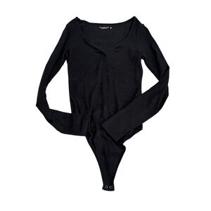 Abercrombie & Fitch Black Long Sleeve Sweetheart Twist Front Bodysuit‎ Medium